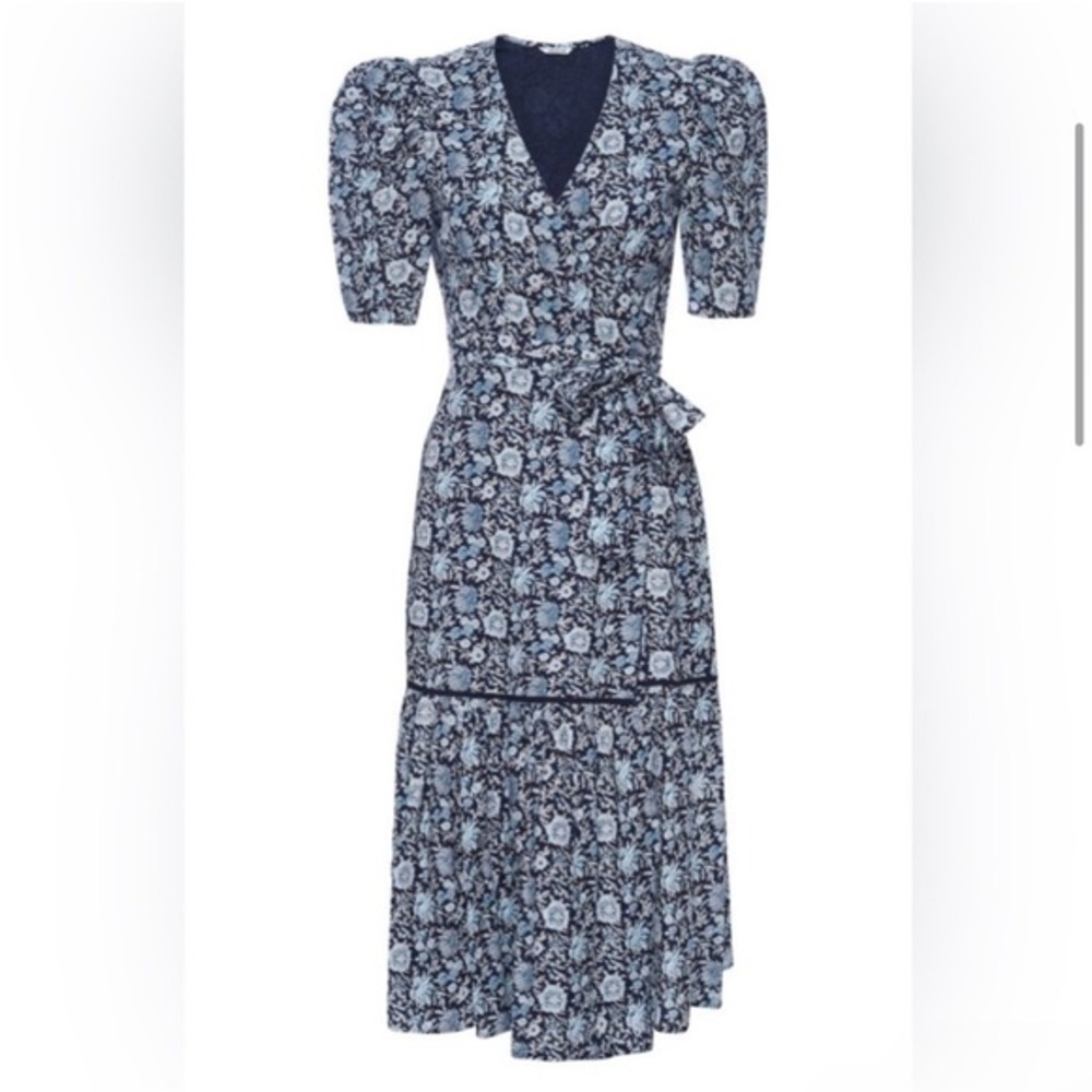 New St. Roche Pearl Dress - Navy Wrap Dress 100% Cotton